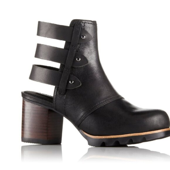 ** Sorel Addington Black Leather Heeled Ankle Boots Size 7 - Picture 1 of 12